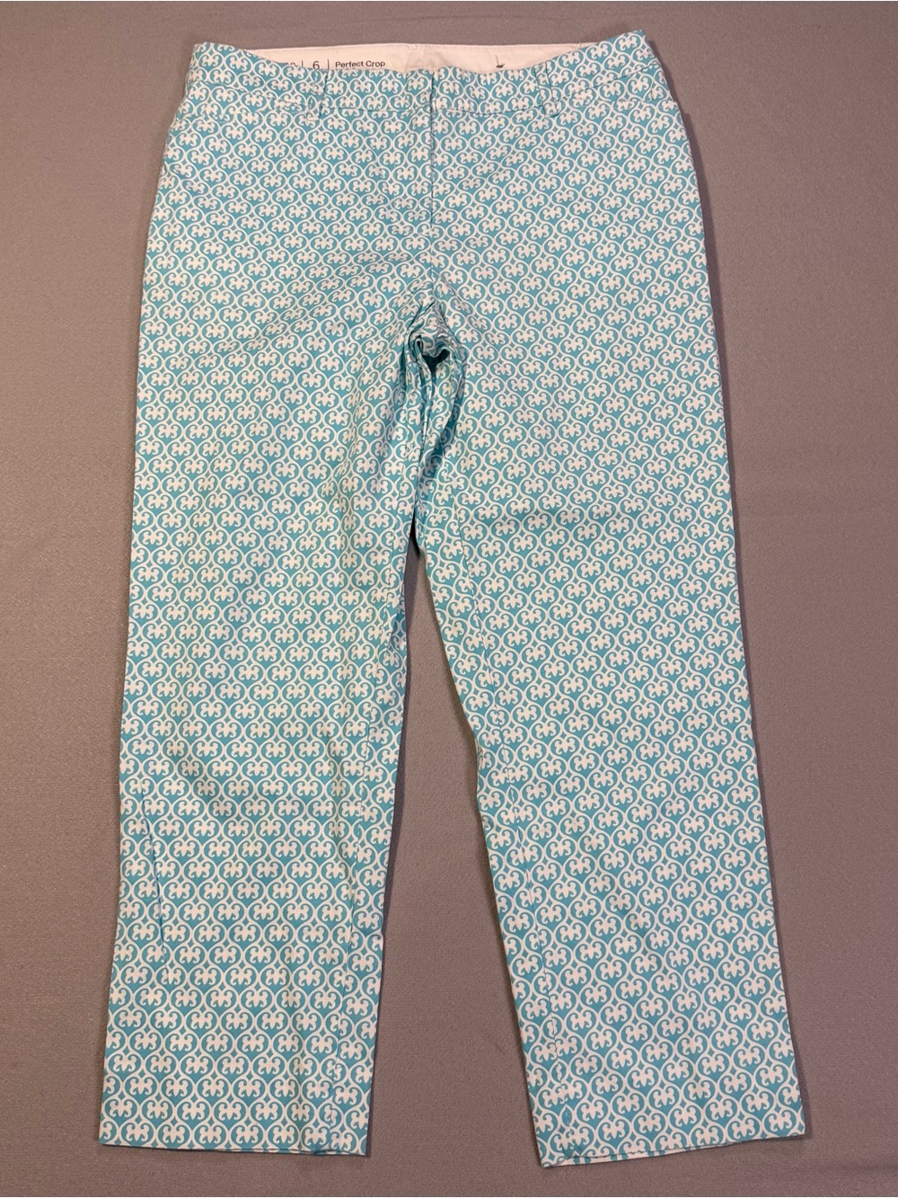 Talbots Perfect Crop Pants Women’s Size 6 Blue/Aqua White Print Stretch Cotton - Picture 2 of 16